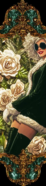 Free printable Christmas bookmarks of a green elf woman with white roses